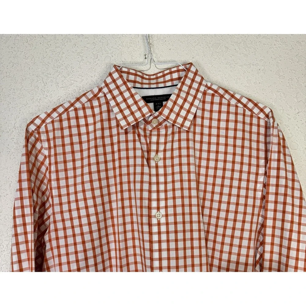 Banana Republic Men Red Plaid‎ Button Long Sleeve Dress Shirt L Graphic Check